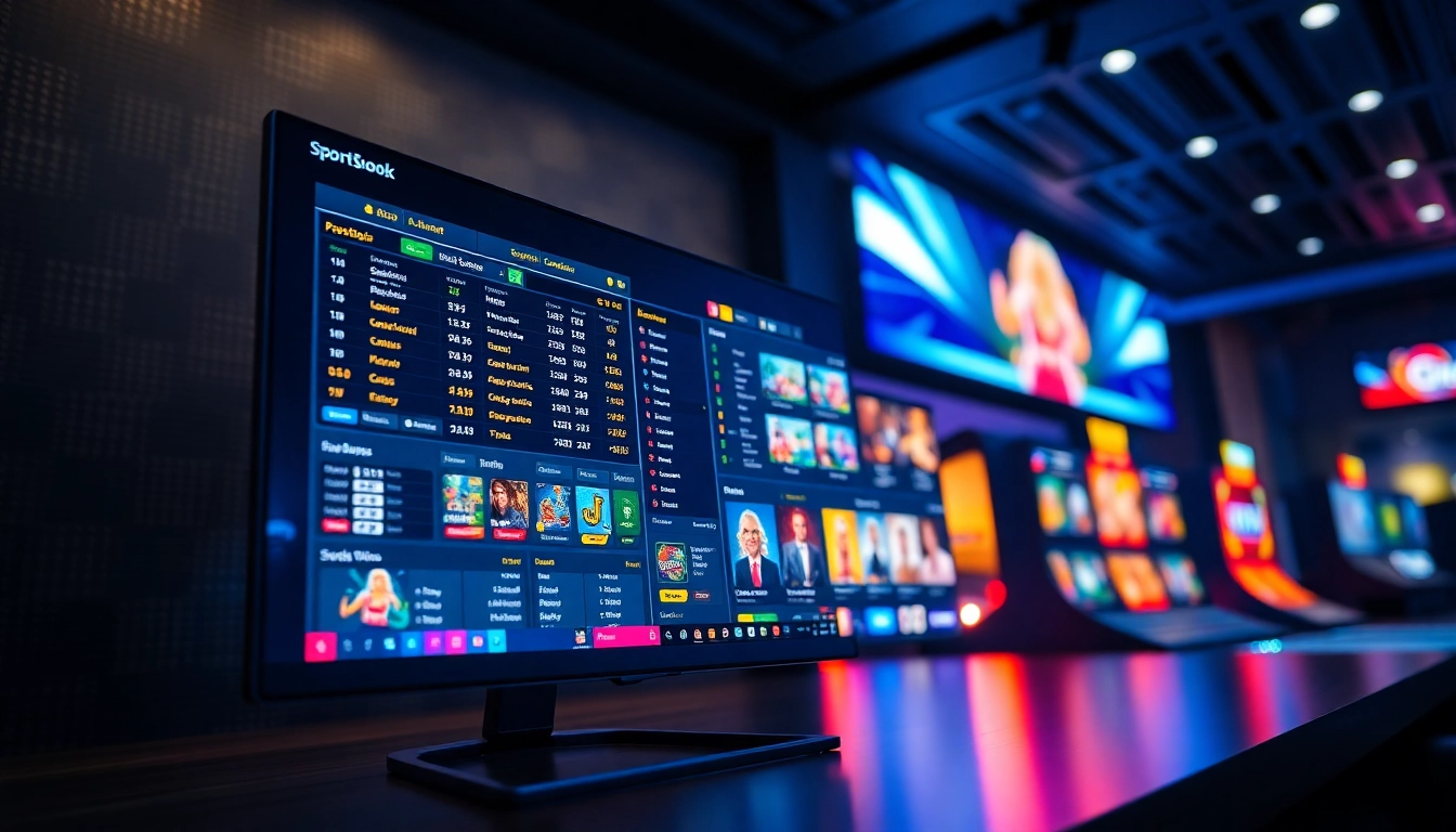 Online sportsbook and casino interface with betting odds and live games on a computer screen