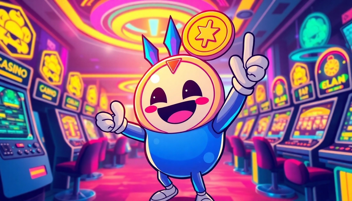 Solana Meme Coin in action as a vibrant mascot in a dynamic gambling scene highlighting