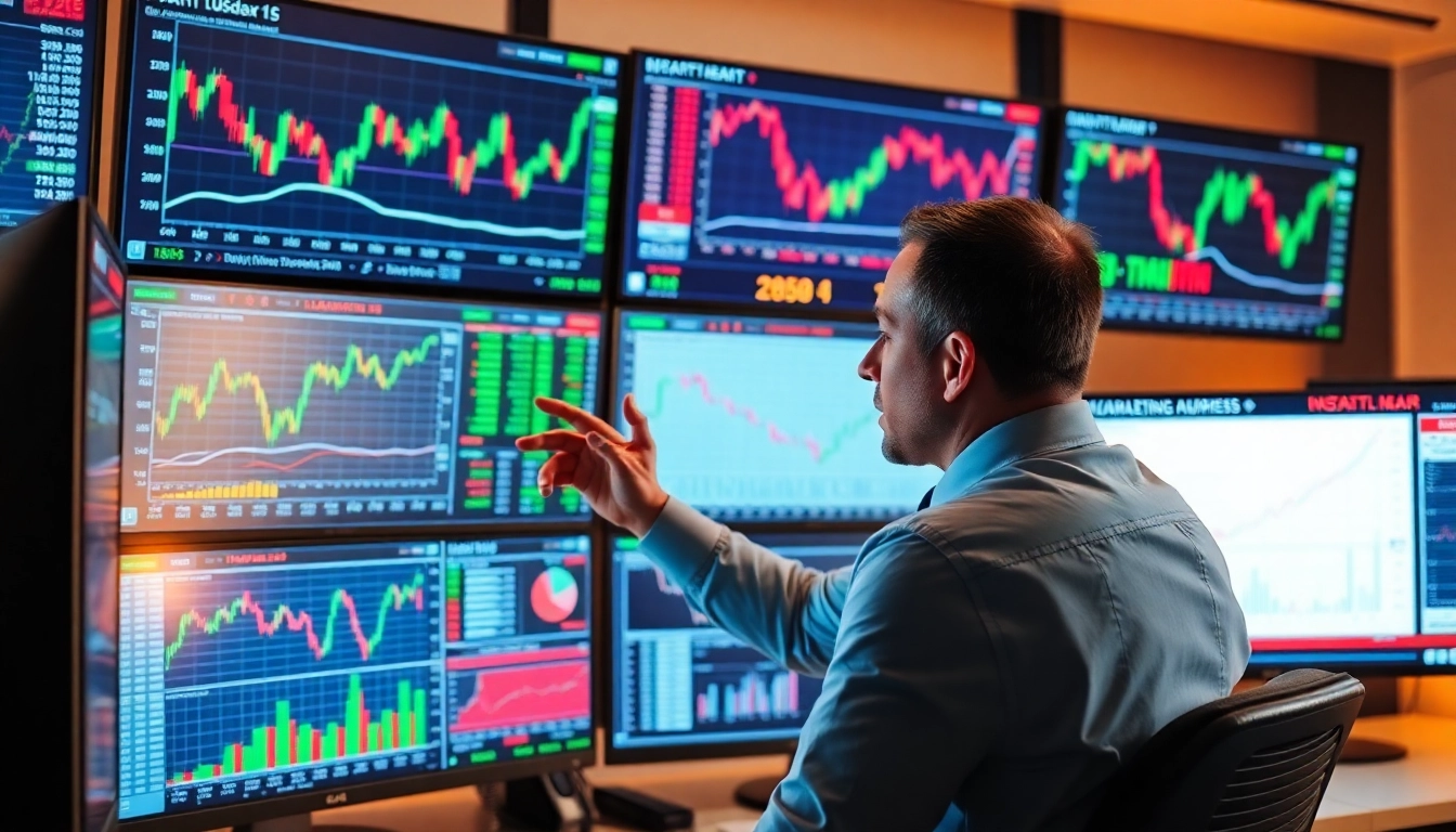 Stocks and Shares News headlines displayed on screens with market charts and economic data analysis